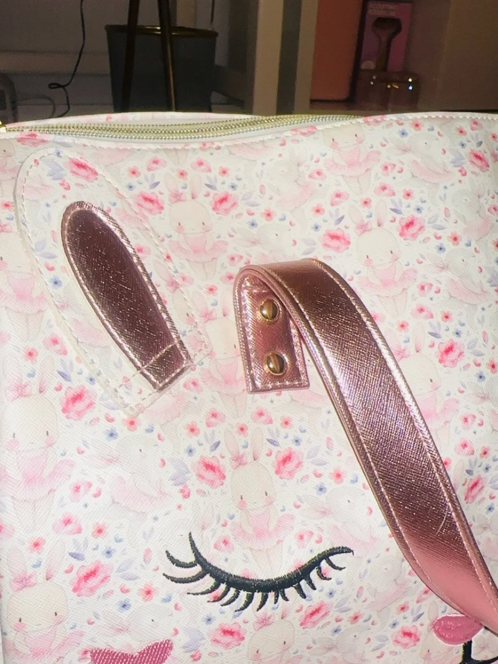 Cute Floral Bunny Face Travel Bag in Pink and Cream